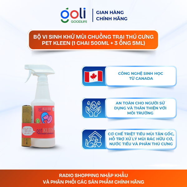 Chai xịt PET KLEEN khử mùi chuồng trại thú cưng [1 chai 500ml - 3 ống 5ml]